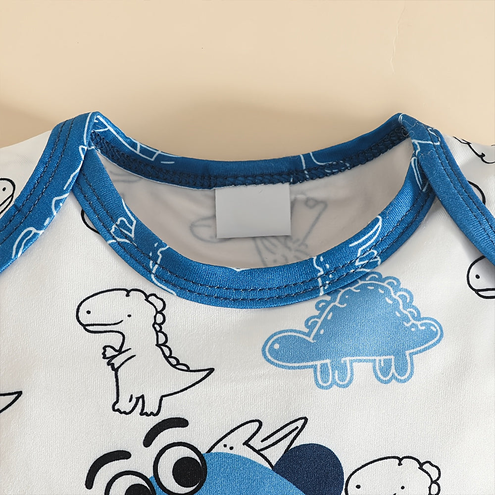3PCS Cute Dinosaur Print Short Sleeve Baby Boy Set