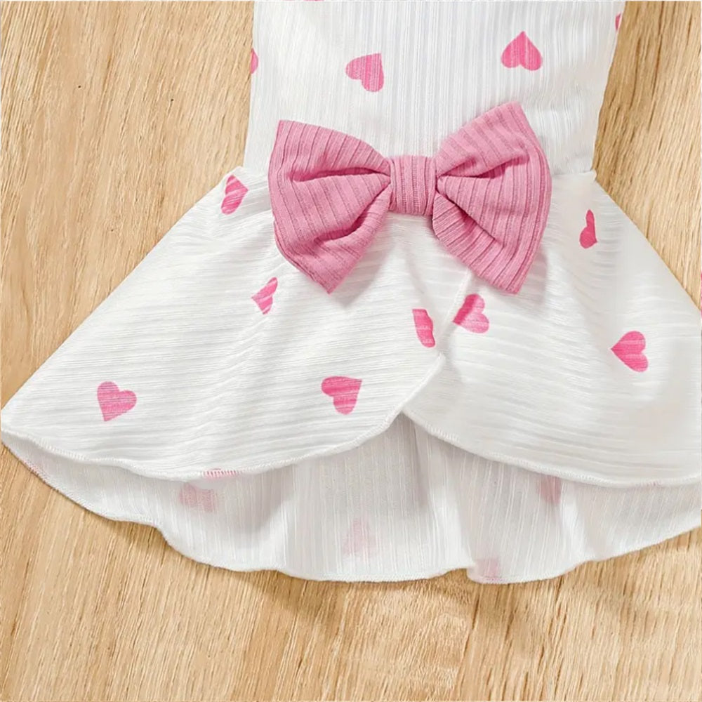 3PCS Cute Sweet Heart Print Bow Decor Long Sleeve Baby Set