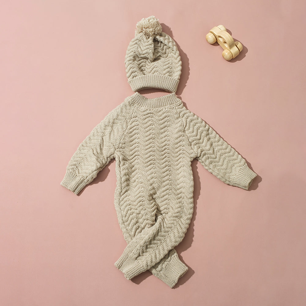 2PCS Comfy Solid Color Knit Long Sleeve Baby Jumpsuit