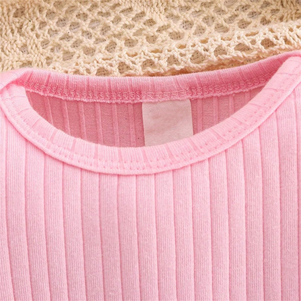 2PCS Sweet Floral Print Rib Long Sleeve Baby Set