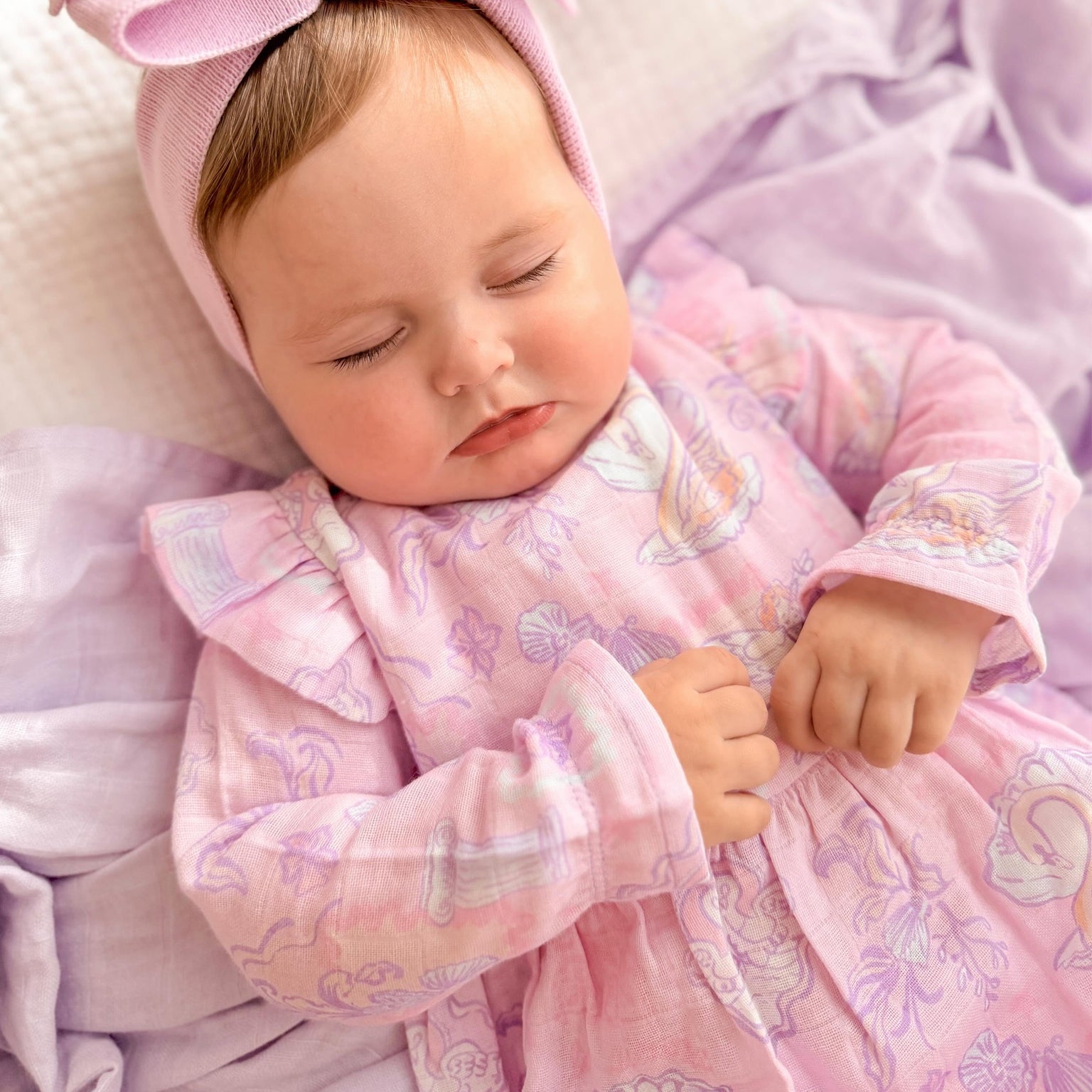 Whimsical Swan and Floral Printed Long Sleeve Baby Romper
