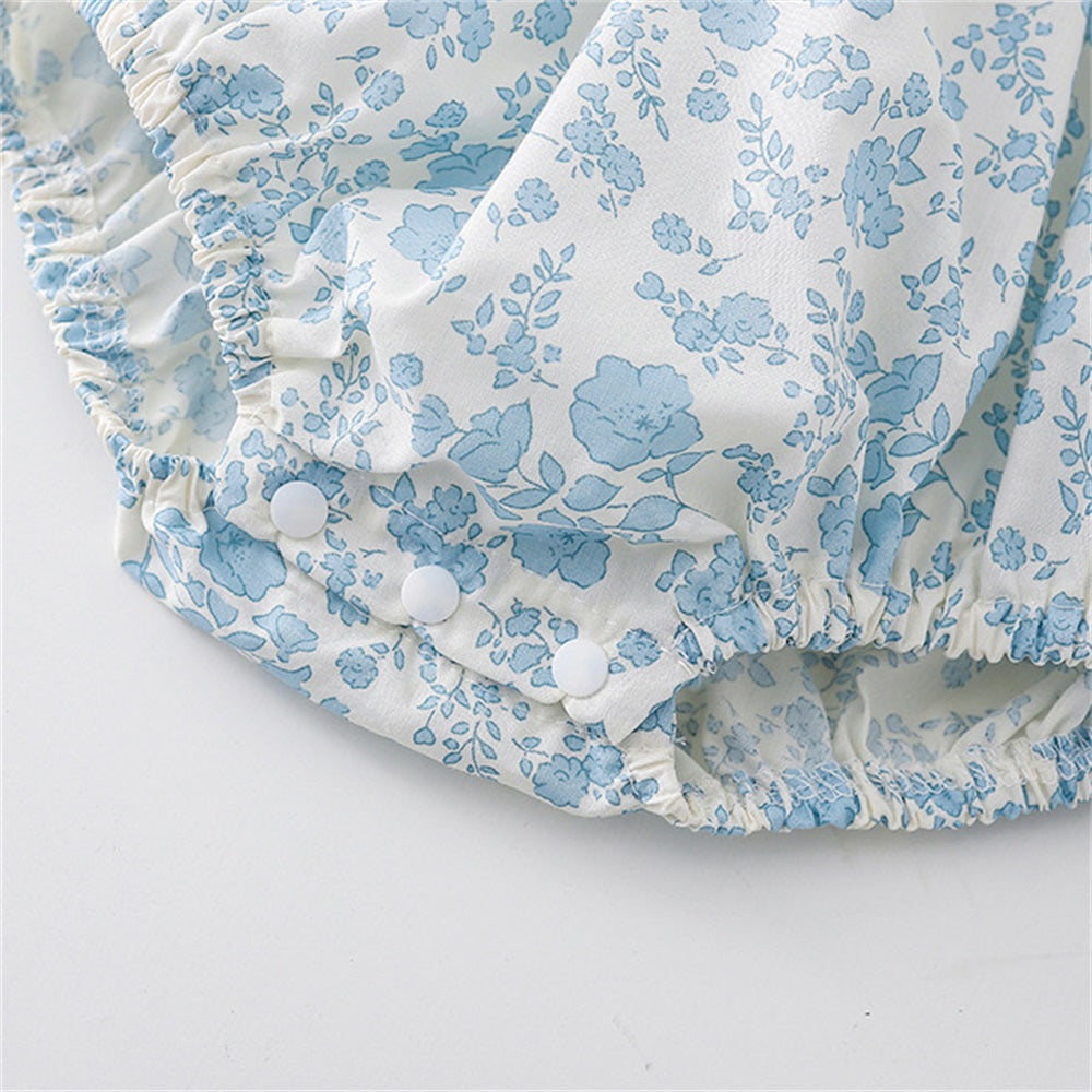 2PCS Cute Floral Printed Ruffled Short Sleeve Baby Romper