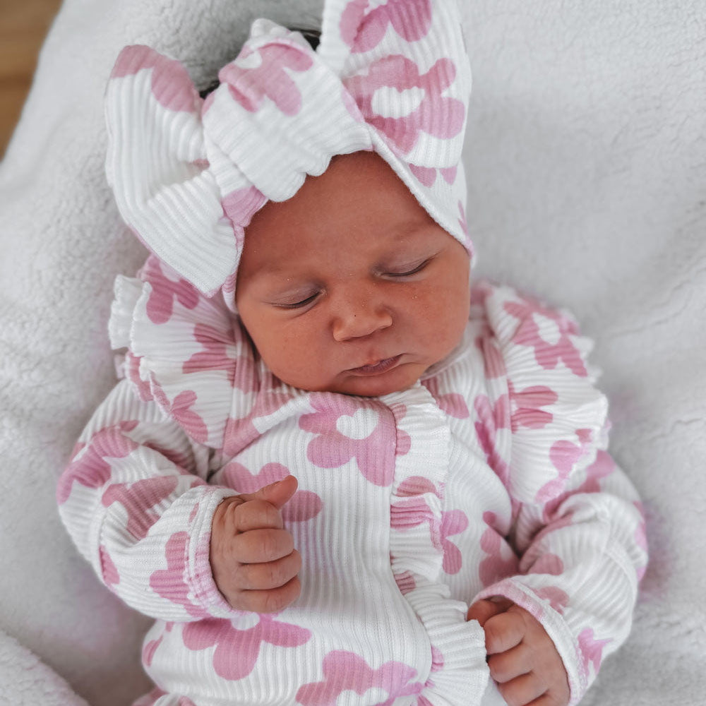 Pretty Floral Print Ruffle Long Sleeve Baby Jumpsuit