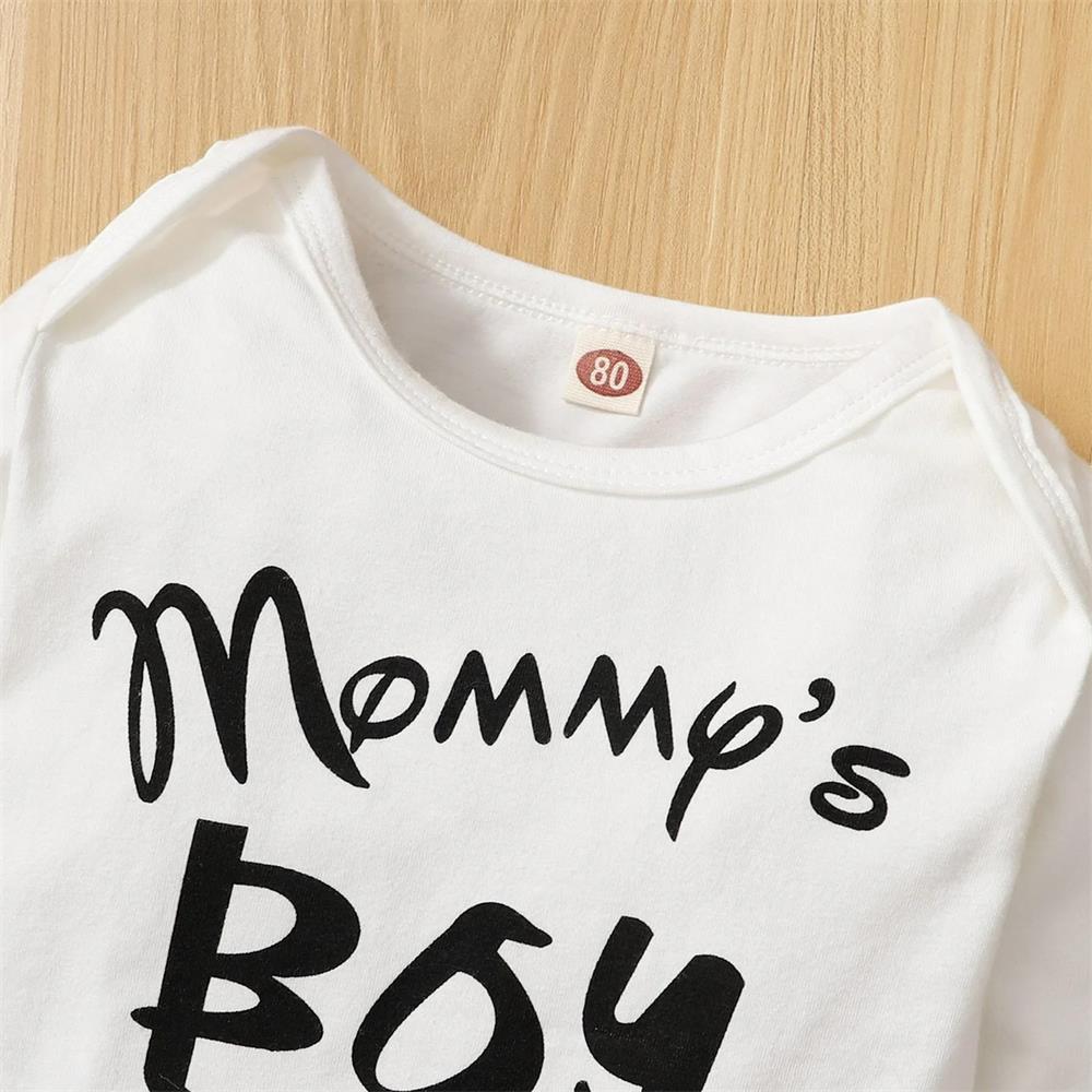 3PCS Mommy's Boy Letter Dinosaur Print Long Sleeve Baby Set