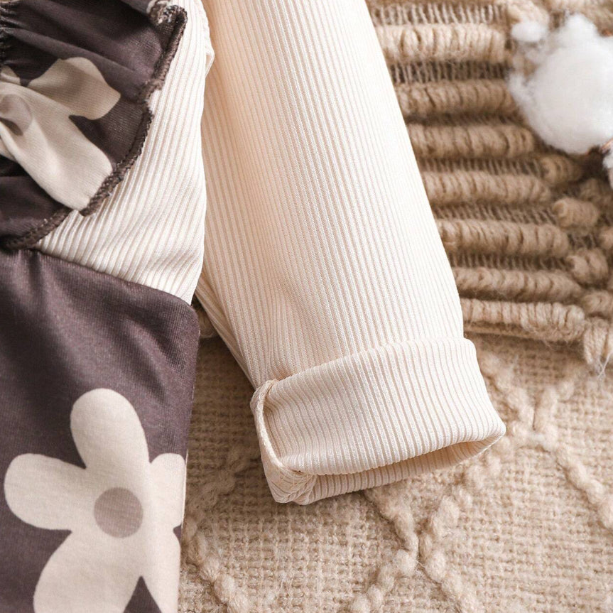 2PCS Dainty Floral Printed Baby Jumpsuit