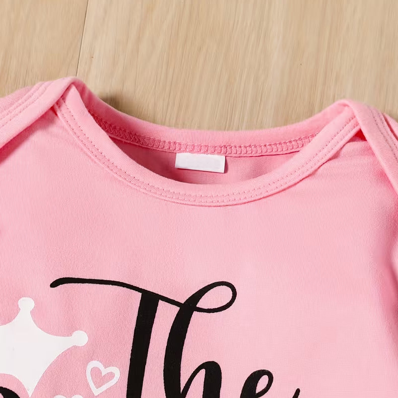3PCS Pretty The Princess Letter Plaid Printed Long Sleeve Baby Set