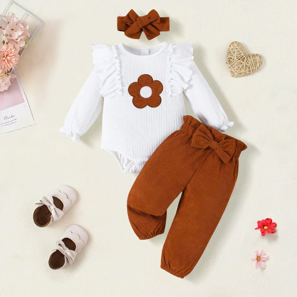 3PCS Cute Floral Print Long Sleeve Baby Set