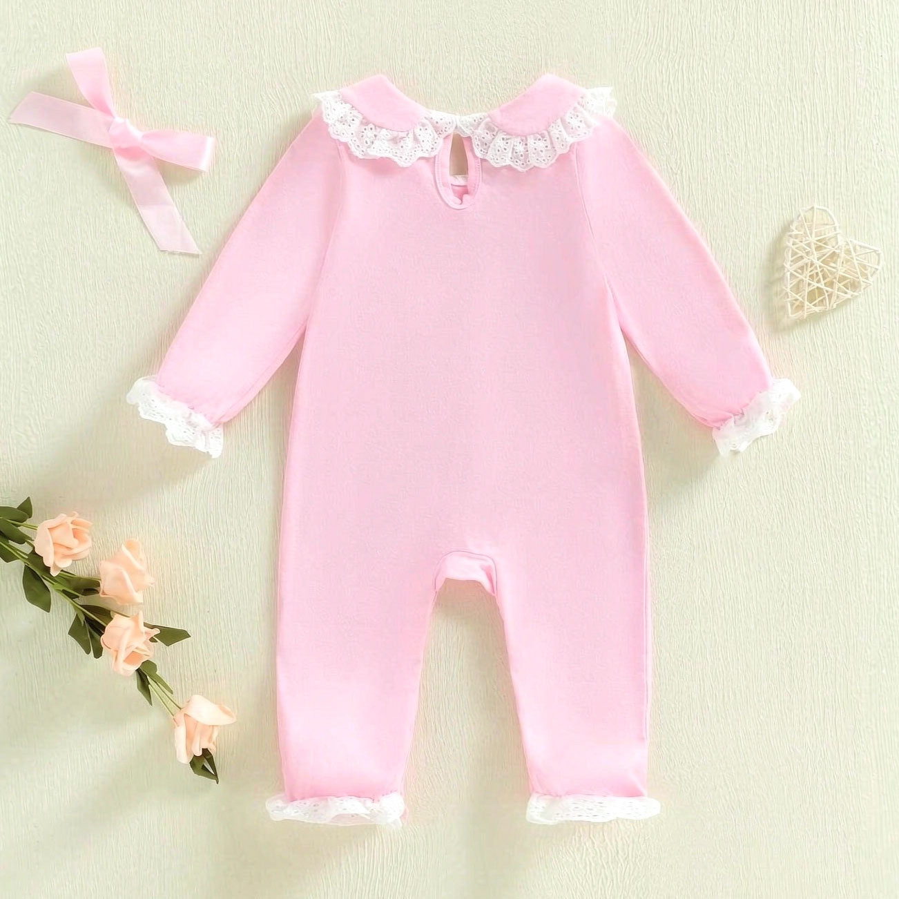 Pretty She's Here Letter Embroidery Long Sleeve Baby Jumpsuit
