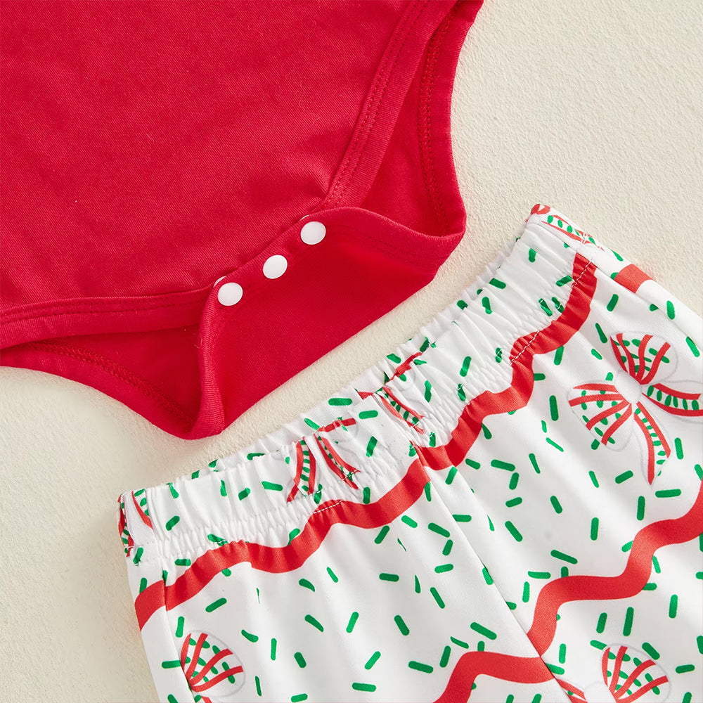 3PCS Sweet Tree Bow Embroidered Long Sleeve Baby Girl Christmas Set
