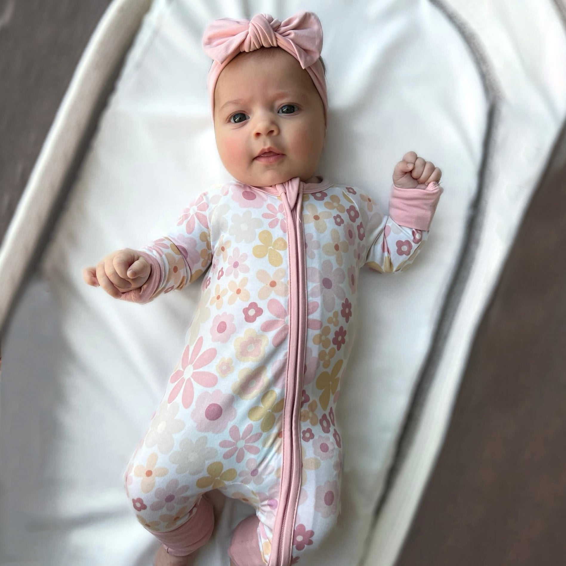 Allover Delightful Floral Printed Zipper Baby Jumpsuit