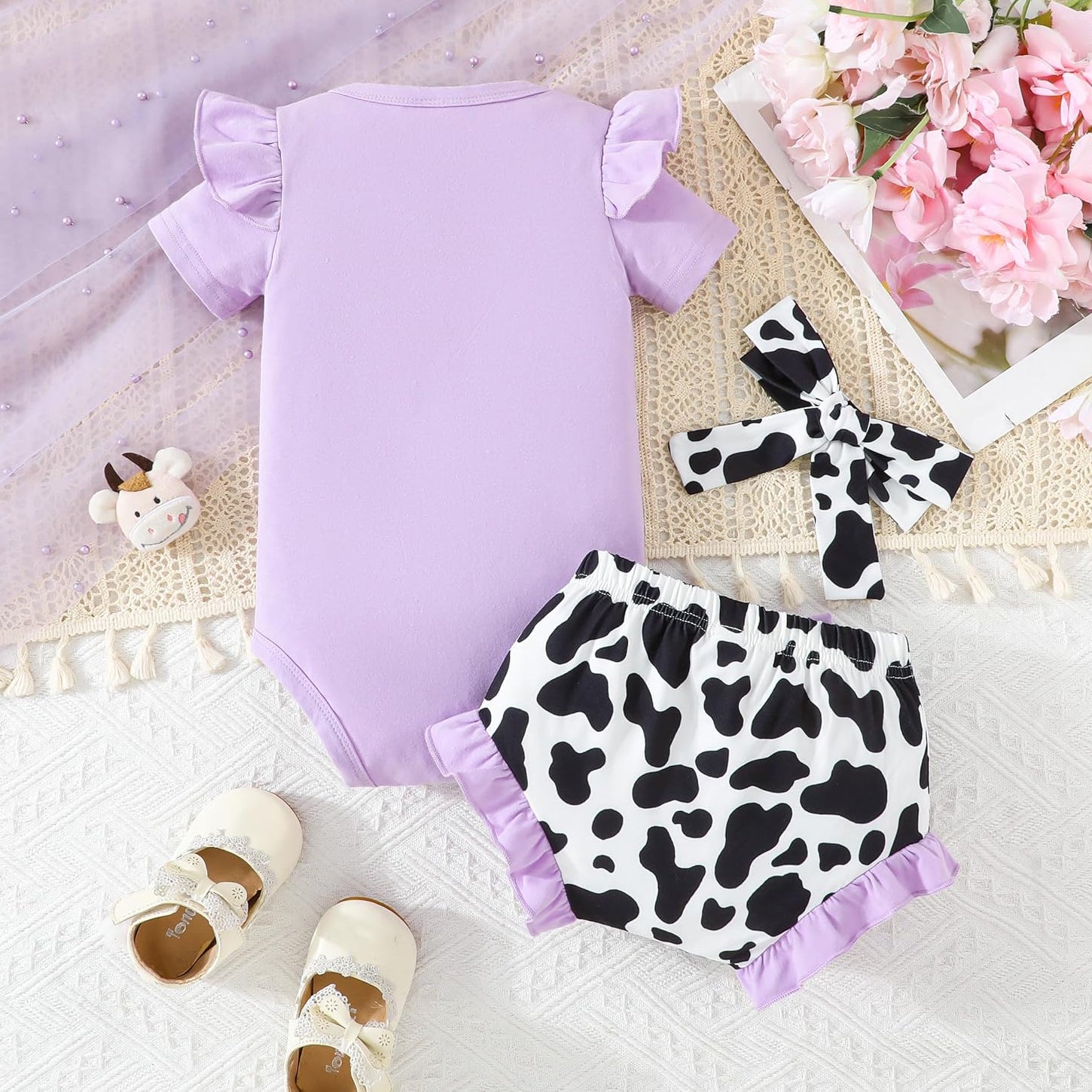 3PCS Holy Cow I'm Cute Letter Print Short Sleeve Baby Set