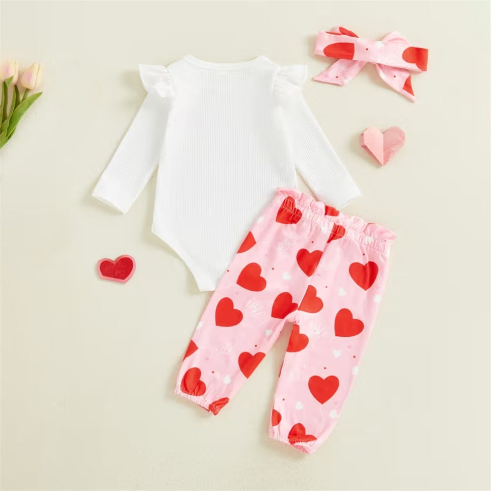 3PCS Daddy's Little Princess Letter Heart Print Long Sleeve Baby Set