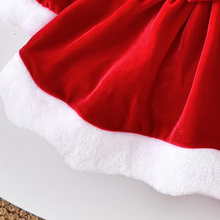 2PCS Color Block Long Sleeve Christmas Baby Girl Velvet Romper