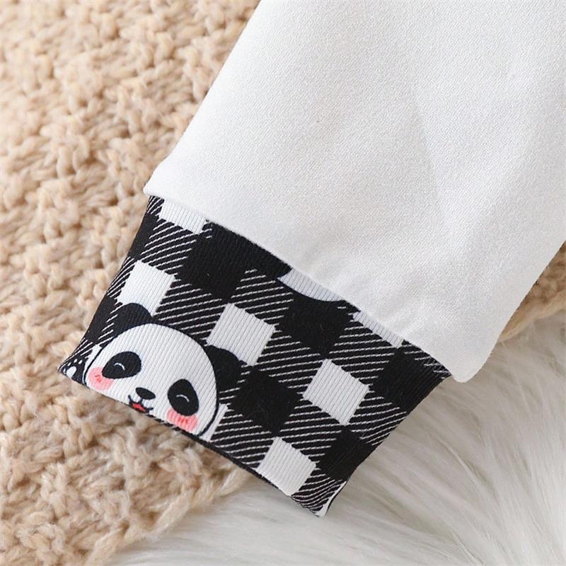 3PCS Play with Me Letter Panda Print Plaid Long Sleeve Baby Set