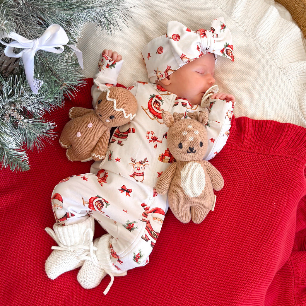 2PCS Christmas Santa Claus Elk Printed Zipper Baby Jumpsuit