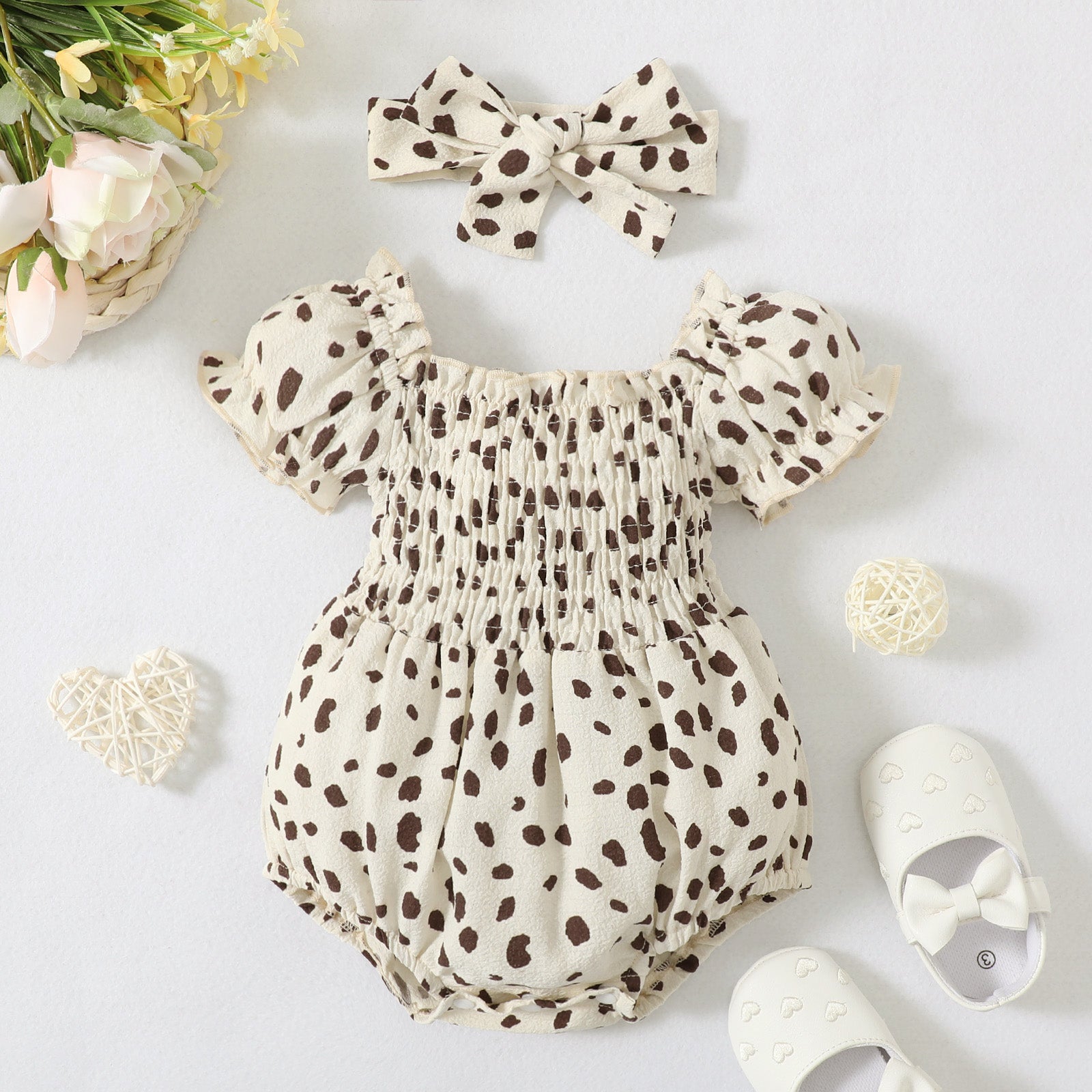 2PCS Speckled Pattern Printed Baby Romper