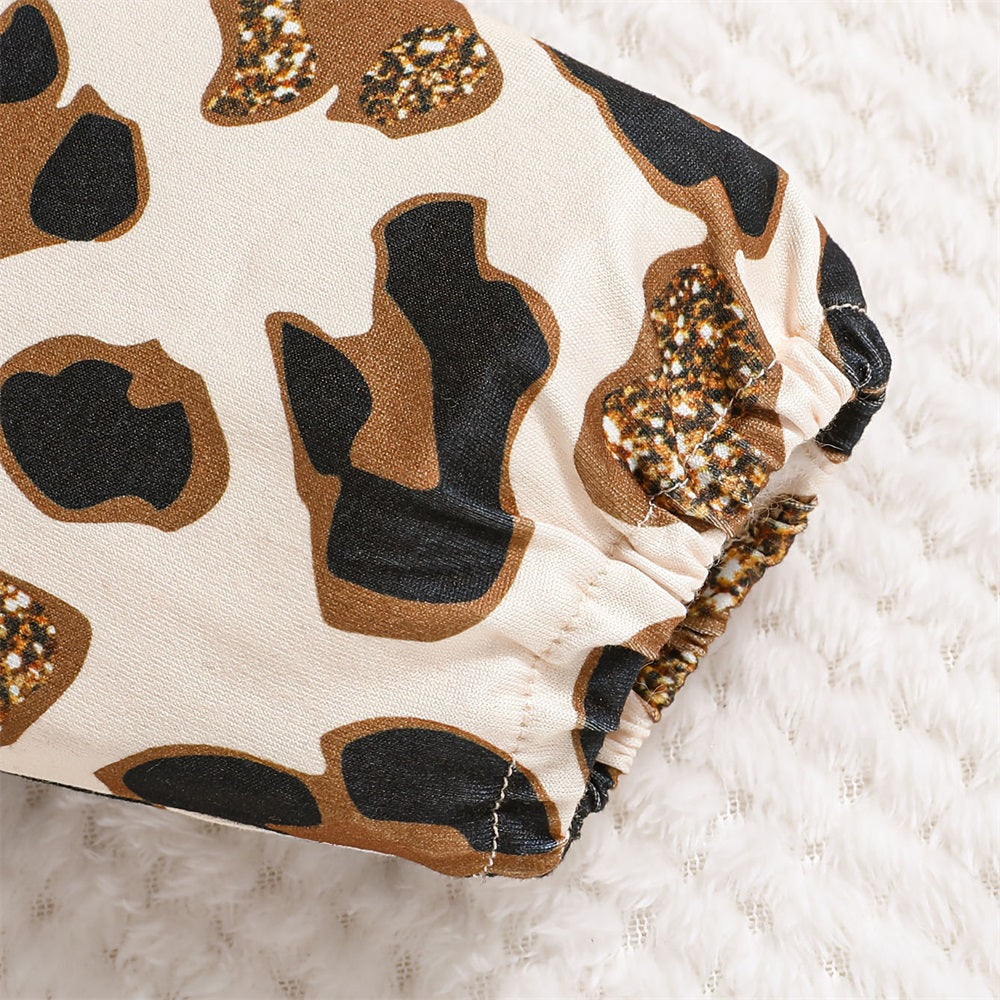 3PCS Bow Leopard Print Long Sleeve Baby Set