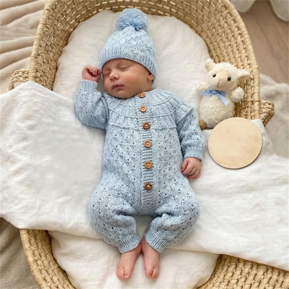 2PCS Casual Solid Color Knit Long Sleeve Baby Jumpsuit