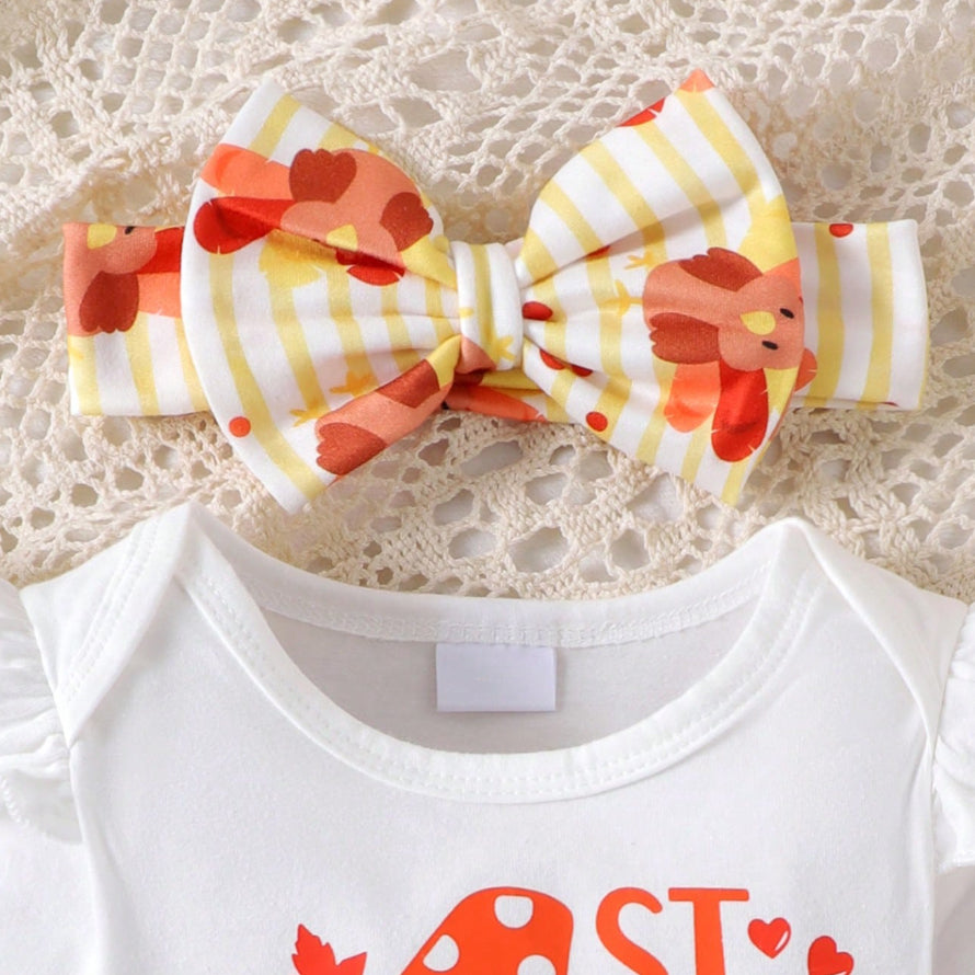 4PCS My 1st Thanksgiving Letter Turkey Printed Baby Set