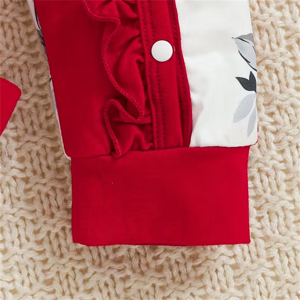 3PCS Mama's Bestir Letter Floral Print Long Sleeve Baby Jumpsuit