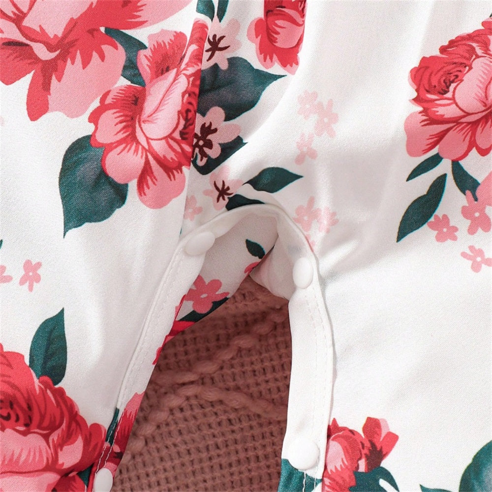 2PCS Trendy Floral Print Long Sleeve Baby Jumpsuit