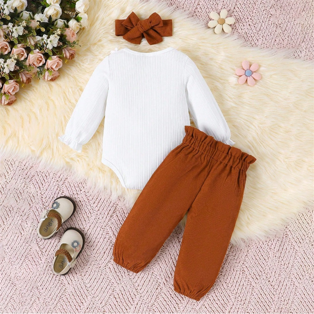 3PCS Cute Floral Print Long Sleeve Baby Set