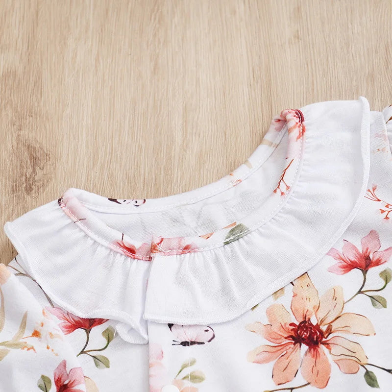 Casual Round Neck Floral Printed Short Sleeve Baby Jumpsuit