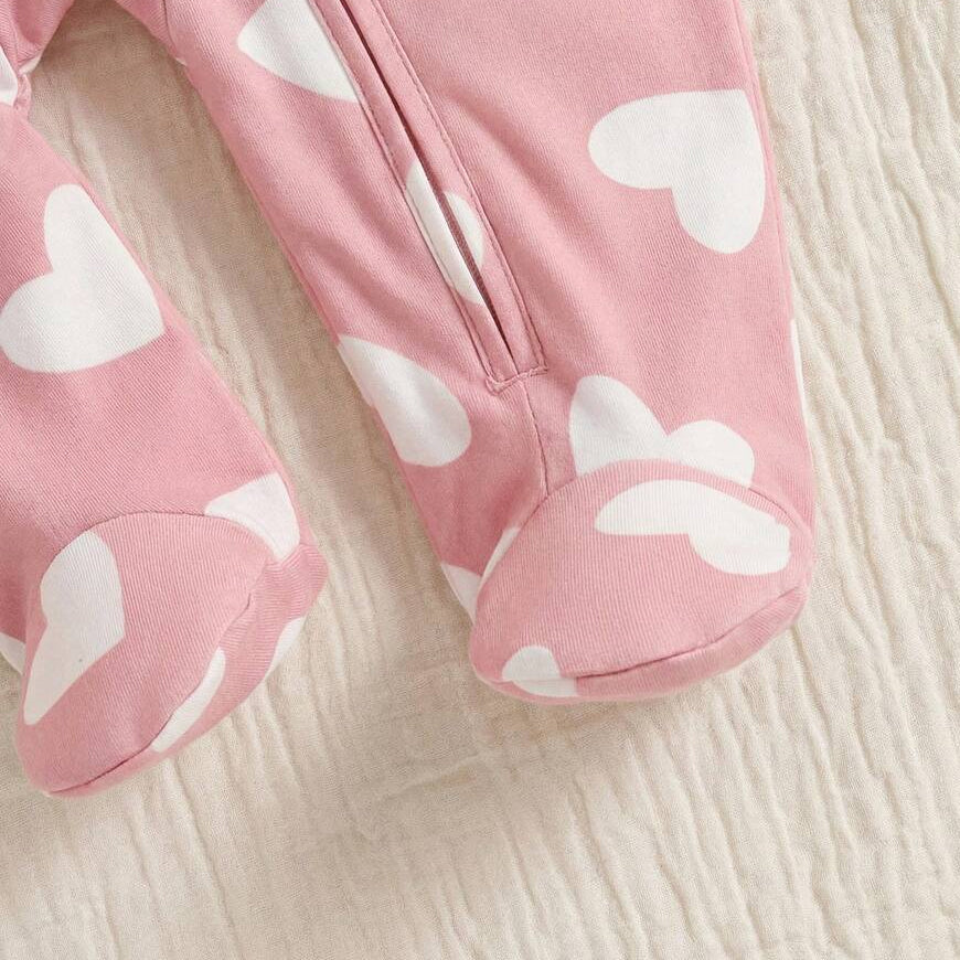 Adorable Heart Print Long Sleeve Zipper Baby Jumpsuit