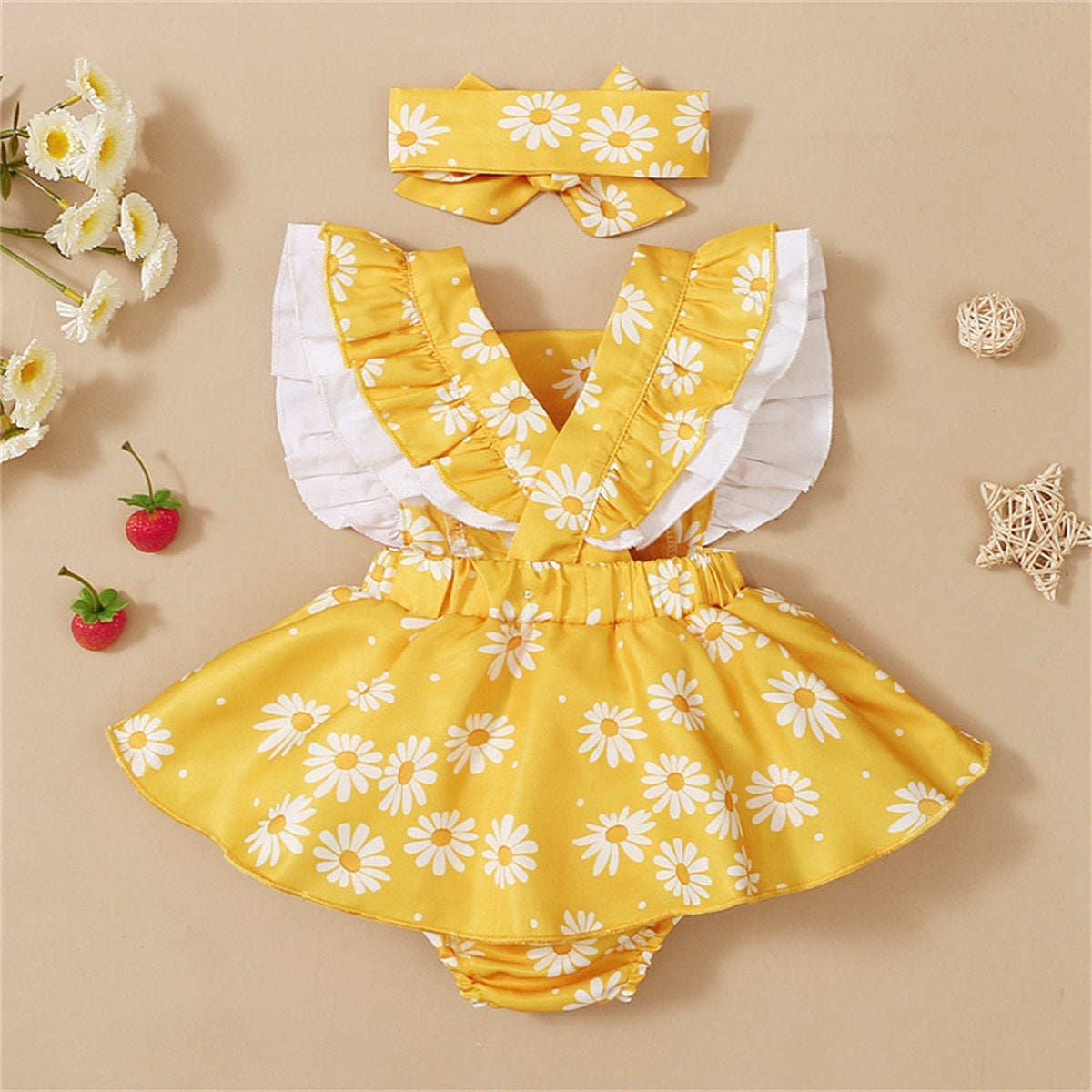 2PCS Pretty Floral Printed Sleeveless Baby Romper