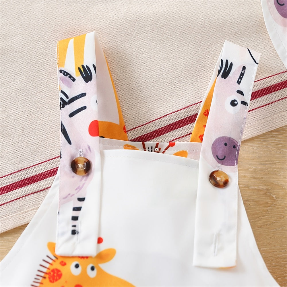 2PCS Adorable Animal Print Sleeveless Baby Overalls Set