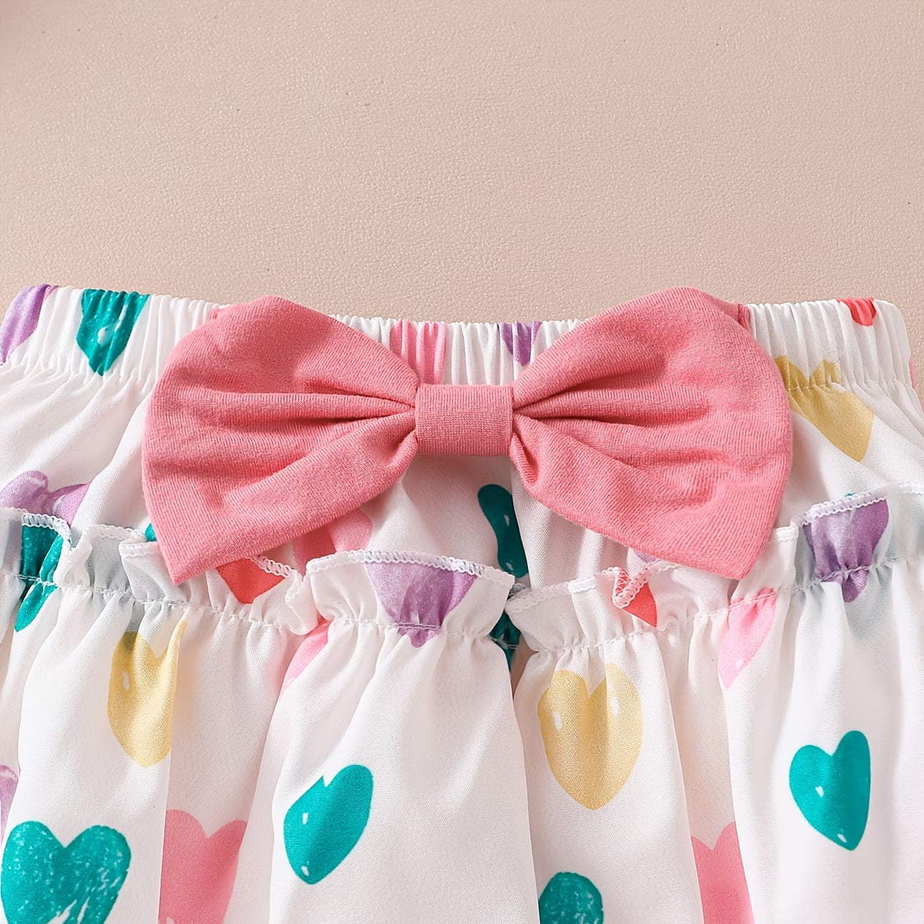 3PCS Fashion Heart Print Bow Long Sleeve Baby Skirt Set