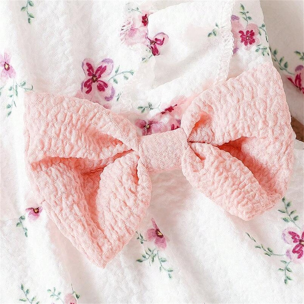 2PCS Cheerful Floral Print Ruffle Long Sleeve Baby Jumpsuit