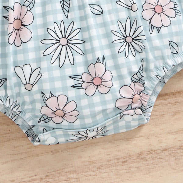 2PCS Plaid Floral Printed Baby Romper