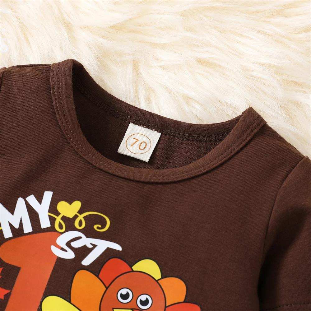 3PCS My 1st Thanksgiving Letter Printed Striped Baby Set