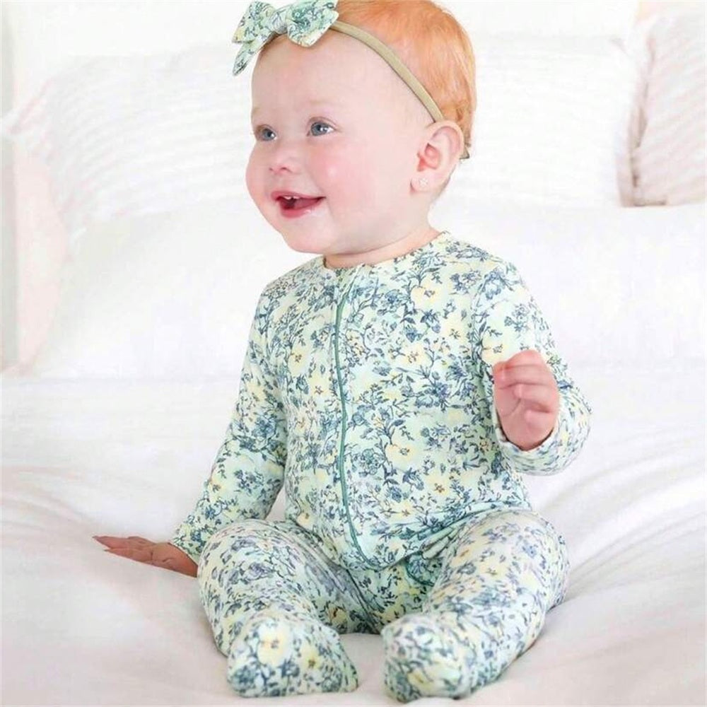 2PCS Neat Floral Printed Long Sleeve Baby Girl Jumpsuit