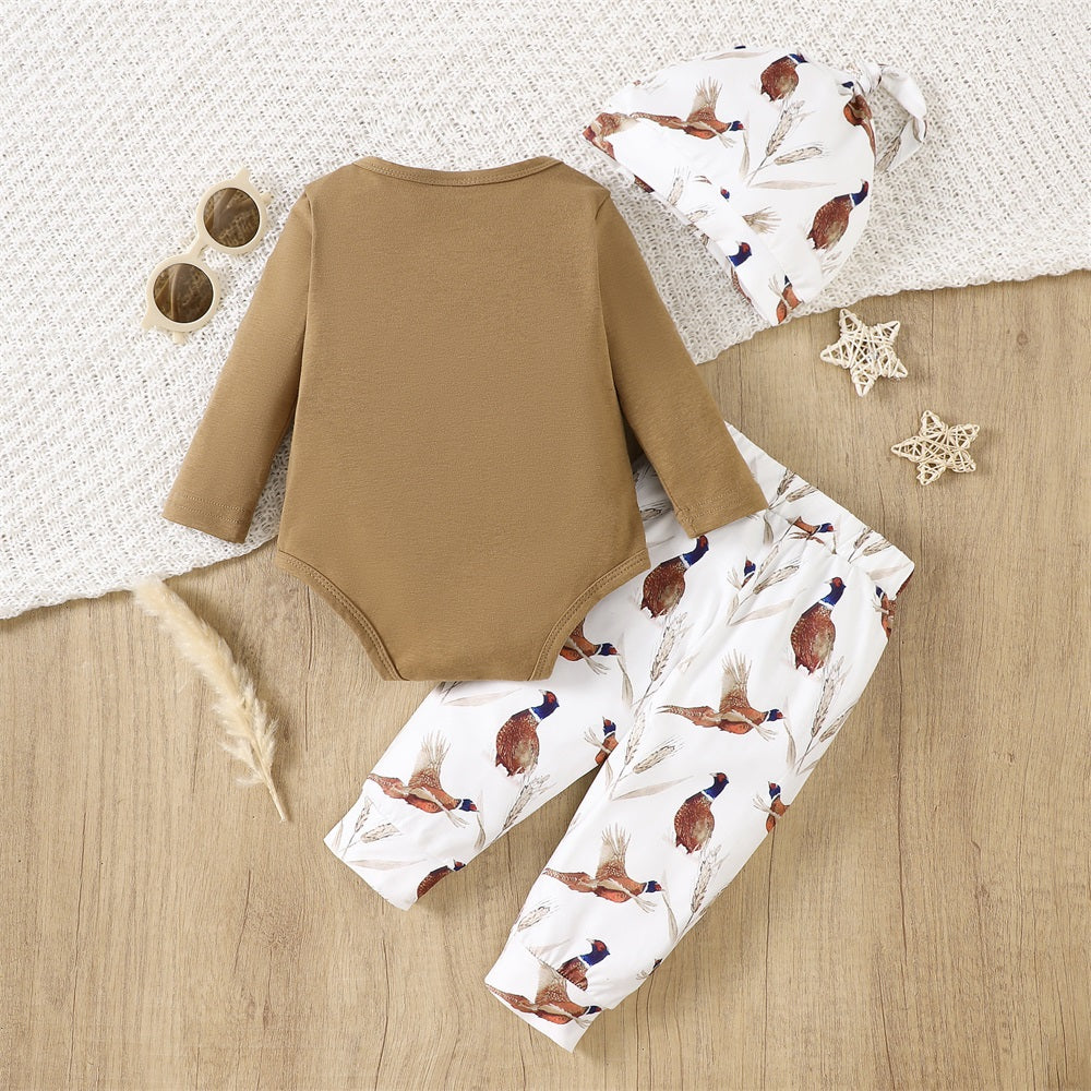 3PCS Casual Wild Duck Print Long Sleeve Baby Set