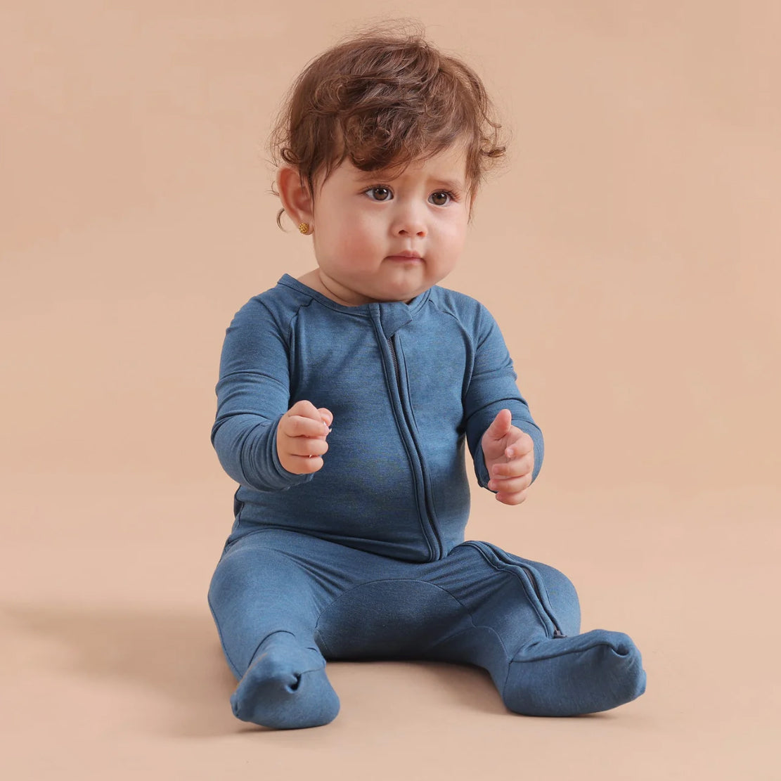 Classic Solid Color Zipper Bamboo Viscose Baby Jumpsuit