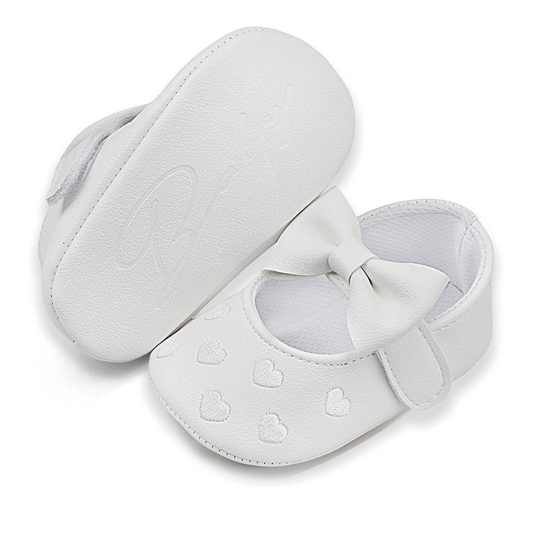 Embroidered Heart Bow Soft Sole Baby Prewalker Shoes