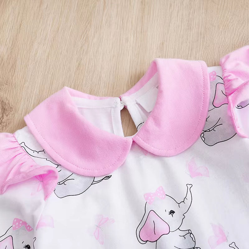 Lovely Elephant Printed Long Sleeve Baby Jumpsuit