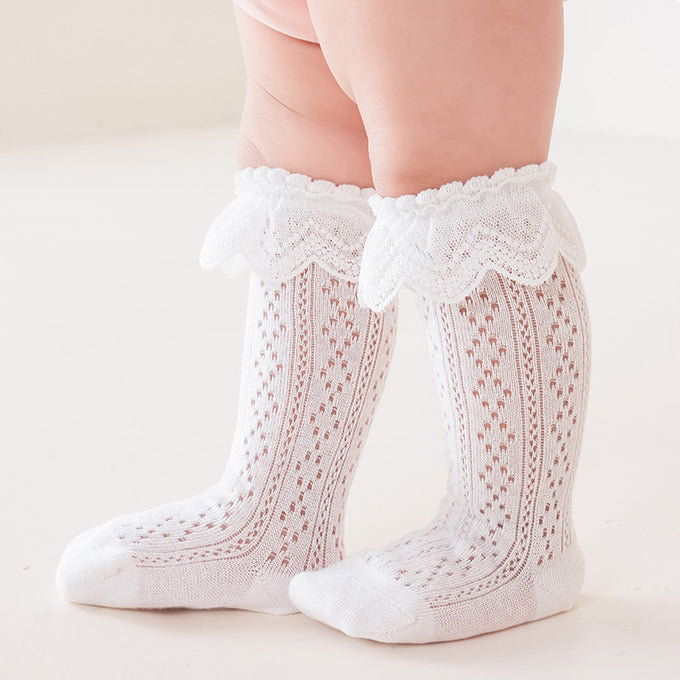 Breathable Mesh Lace Ruffle Decor Long Baby Socks