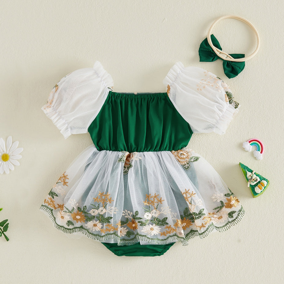 2PCS Graceful Floral Embroidery Short Sleeve Baby Romper