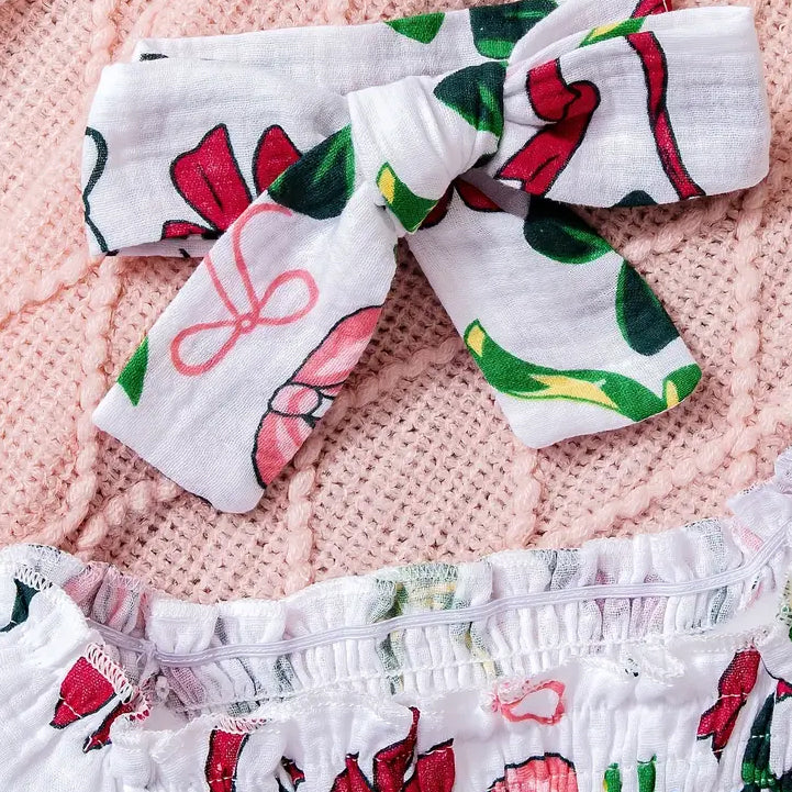 2PCS Bow Printed Long Sleeve Baby Romper