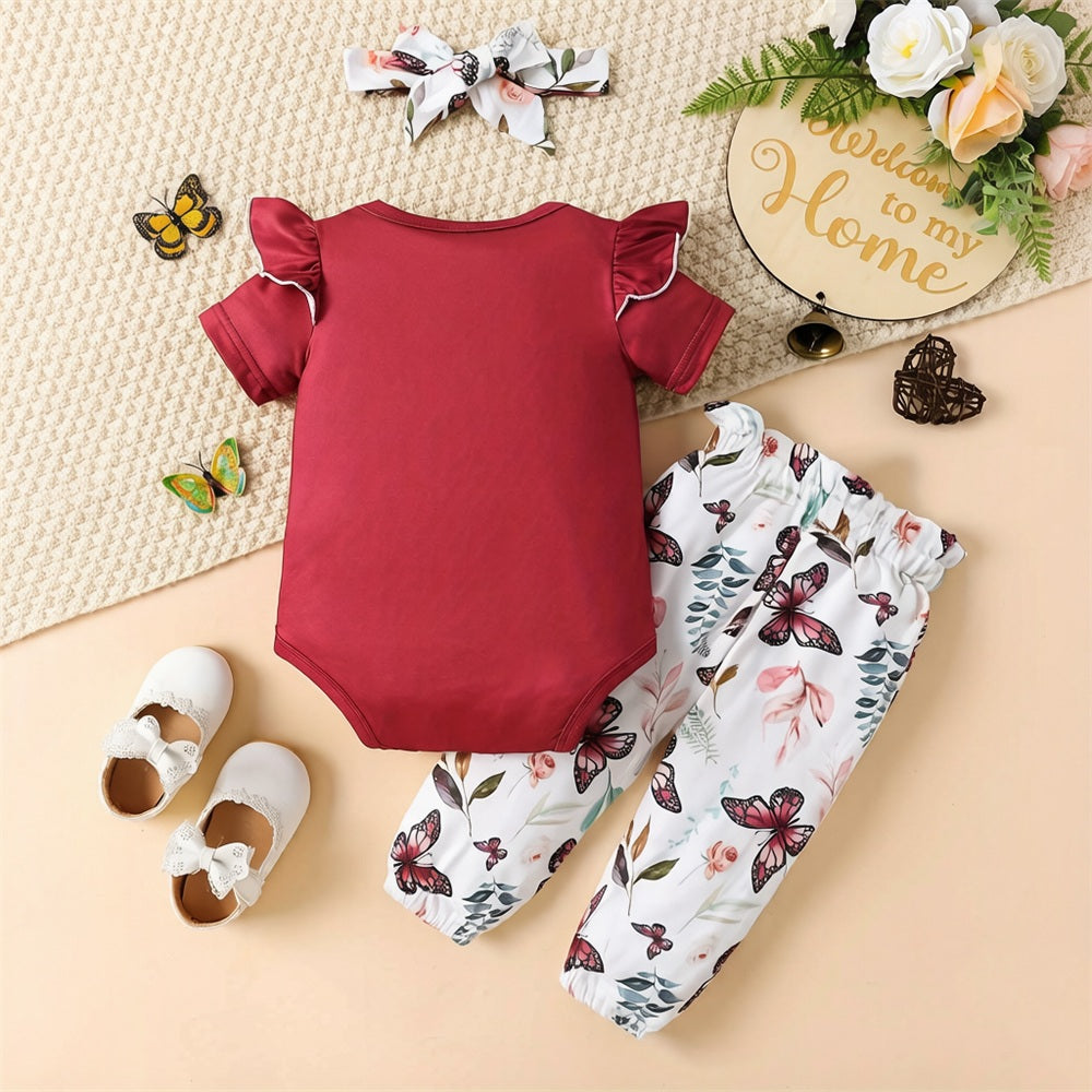 3PCS Yes I Know I Look Like My Daddy Letter Butterfly Print Baby Set