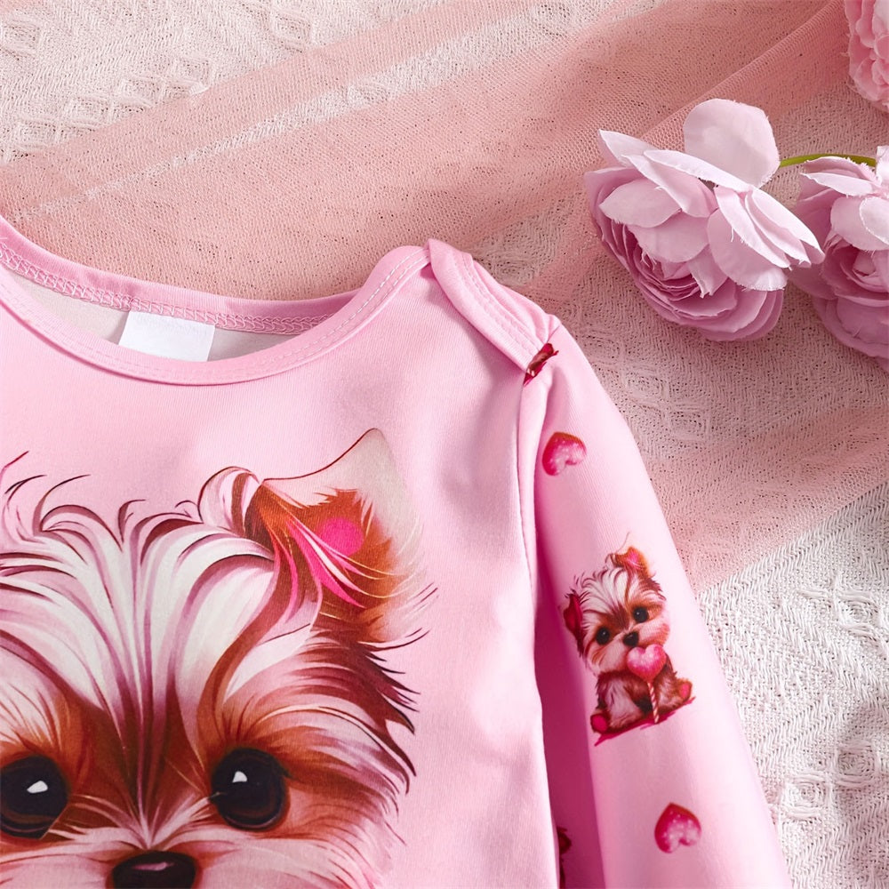 2PCS Casual Cute Puppy Printed Long Sleeve Baby Set