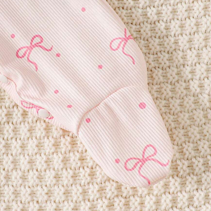 2PCS Dreamy Bow Printed Long Sleeve Baby Jumpsuit