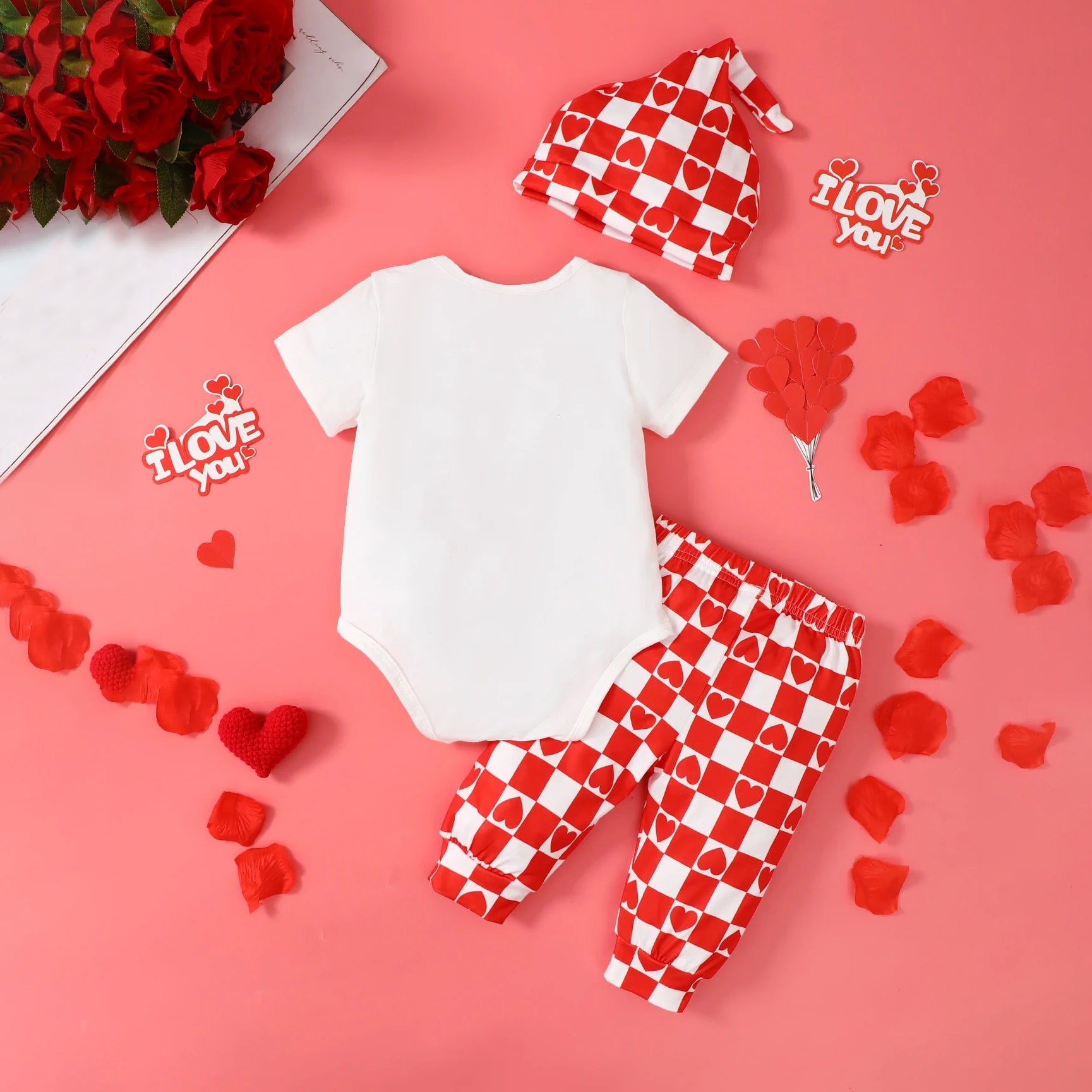 3PCS I Love Mom and Dad Letter Heart Print Baby Set