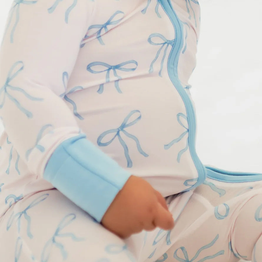 Exquisite Bow Print Long Sleeve Zipper Baby Jumpsuit
