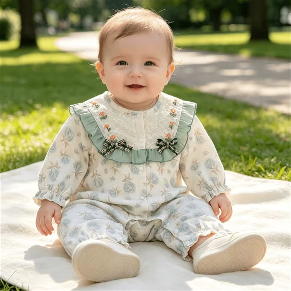 Stylish Casual Floral Print Long Sleeve Baby Jumpsuit