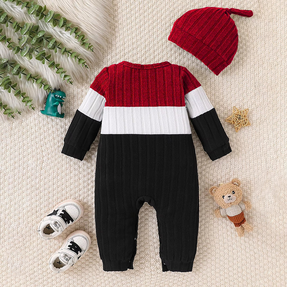 2PCS I Mom Letter Heart Print Color Block Long Sleeve Baby Jumpsuit