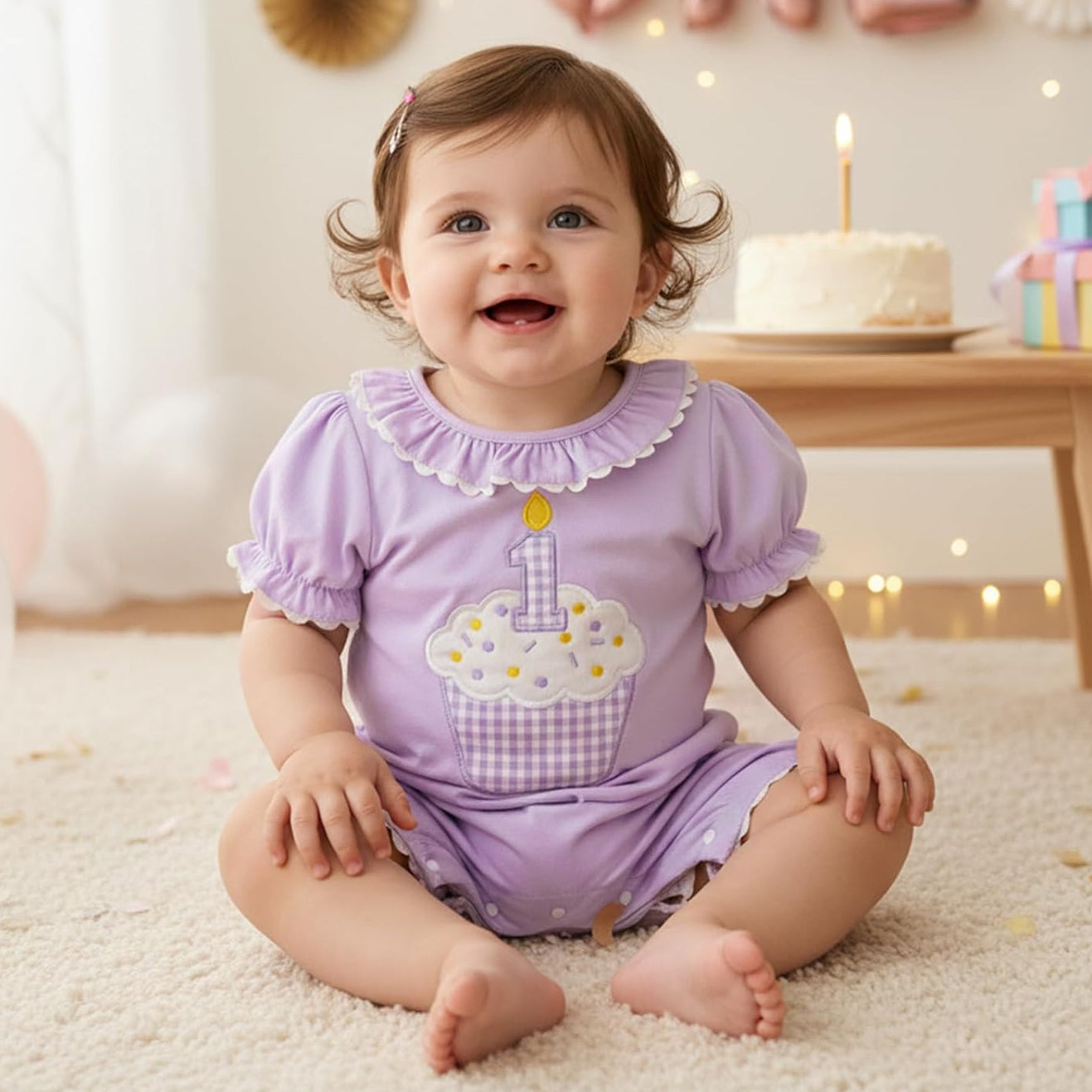 Sweet Cake Embroidery Short Sleeve Baby Jumpsuit